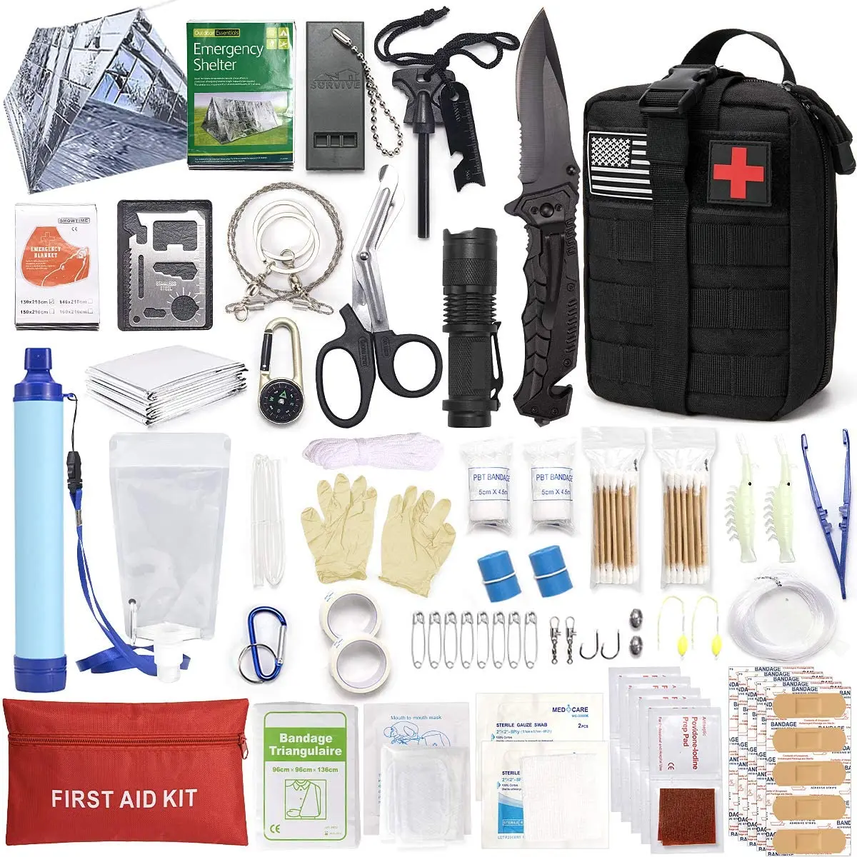 250 Pieces Survival First Aid Kit IFAK Molle System Compatible Outdoor Gear Emergency Kits Trauma Bag for Camping Hiking