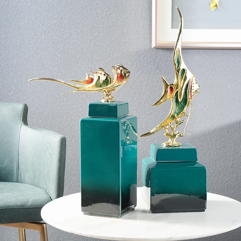 SANLOREN Green Base Fish Ornament Fashion design for office desktop decoration best for present gifts