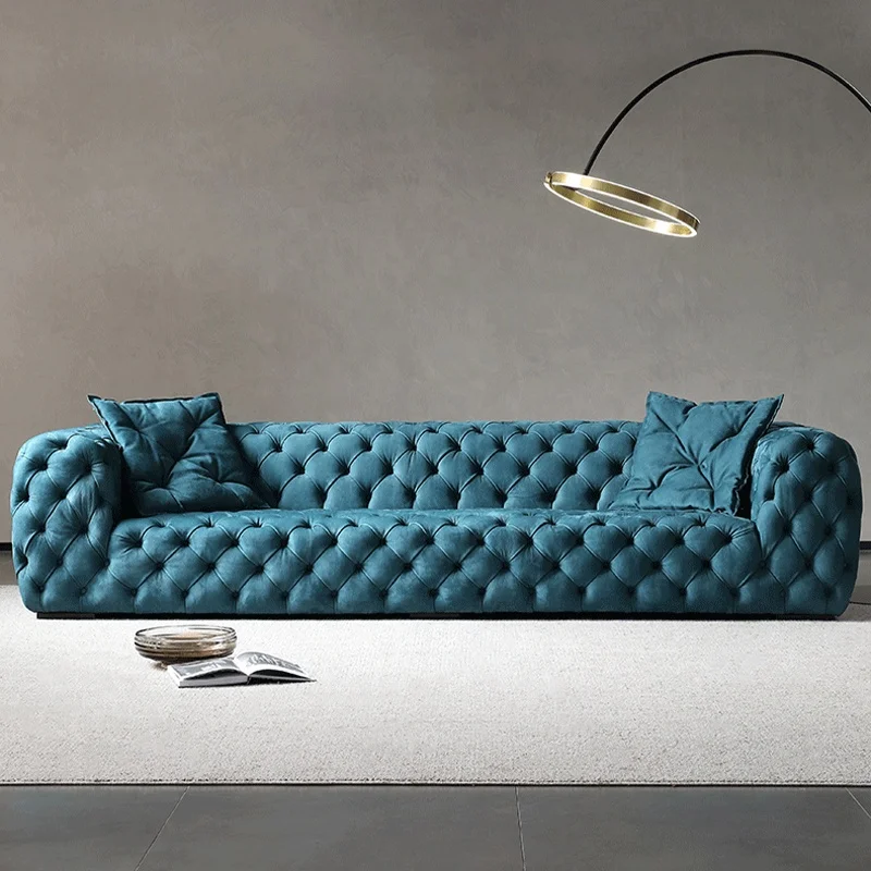 ODM Custom Italian Nordic Modern 3-Person Sofa Furniture, Small Unit Living Room Designer, Plush And Soft Cloth Buckle Sofa