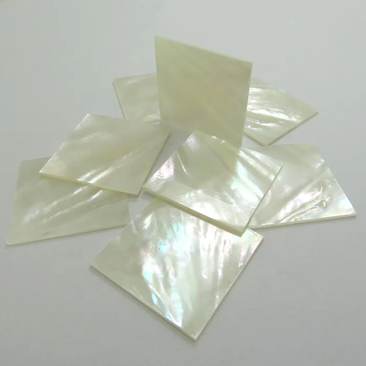 30X30X1.5MM Double Flat Shell Natural White Mother Of Pearl Square Sheet Gemstone For Jewelry Making
