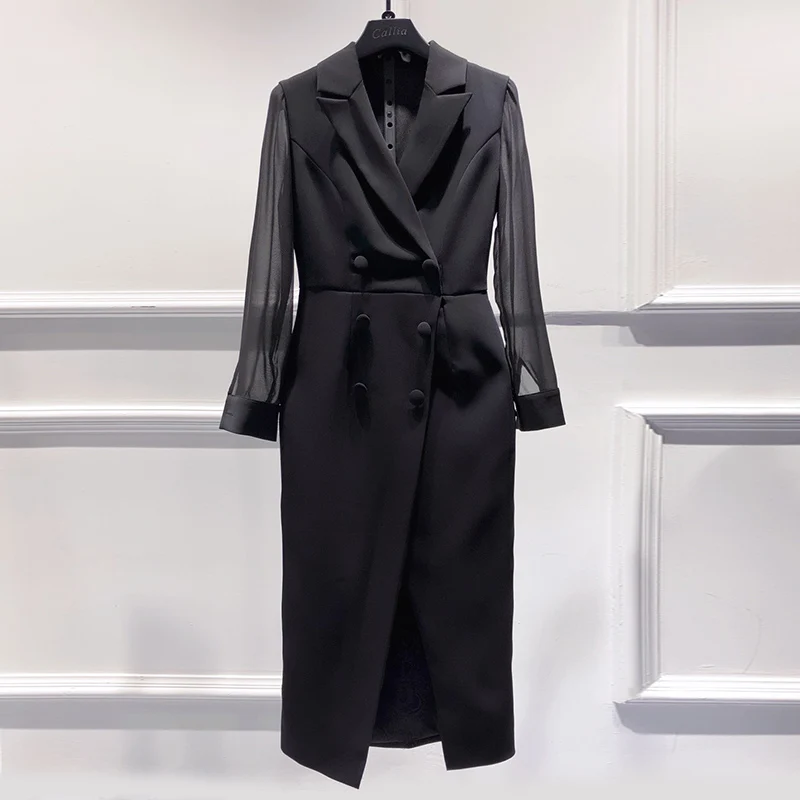 
Custom 2021 Spring Professional Temperament Waist Thin Long Sleeve Classic Retro Dress 