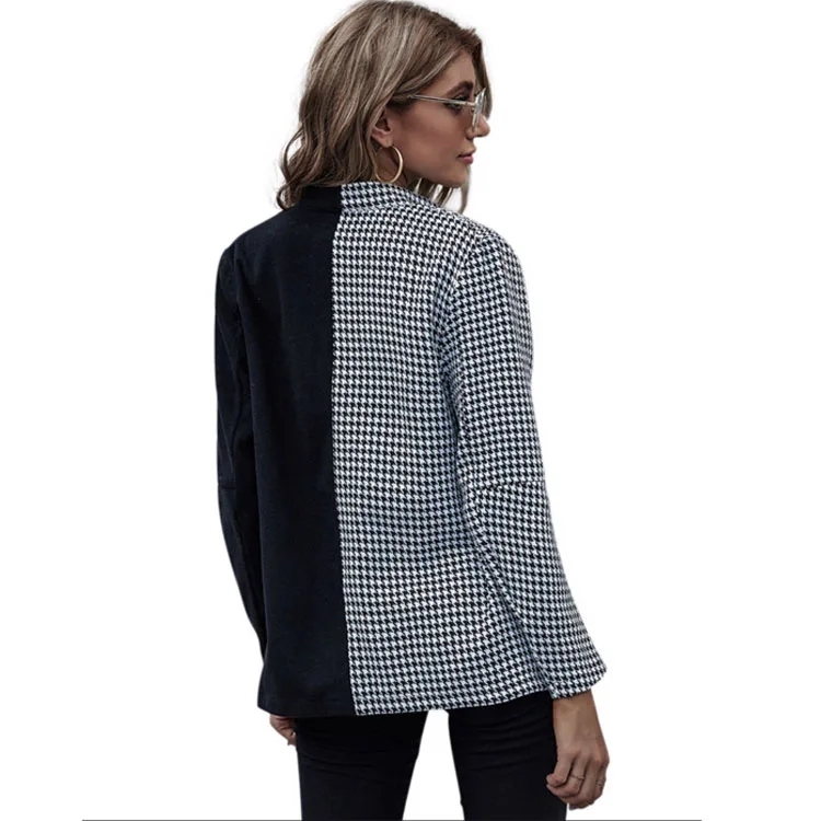 Fashion lapel black and white stitching jacket women blazer