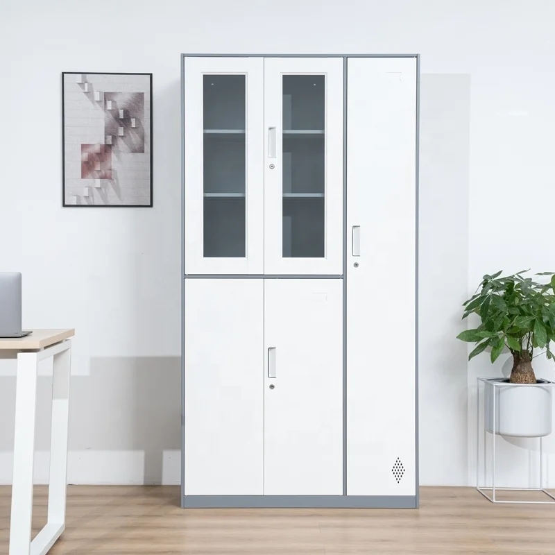 Wholesale Locking Home Office Glass Door Filing Storage Metal Cabinets with Adjustable Shelves Steel Cupboard