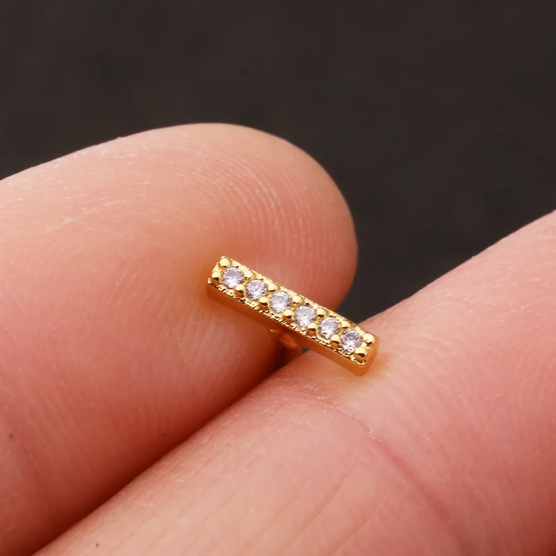 Simple short line rose gold silver cz daith tragus ear rim forward helix piercing jewelry stud screw back earring