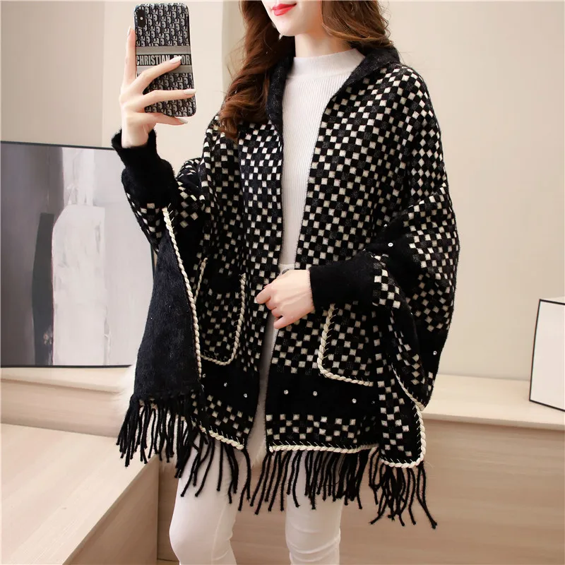 women Mink velvet cape coat autumn and winter cardigan cape