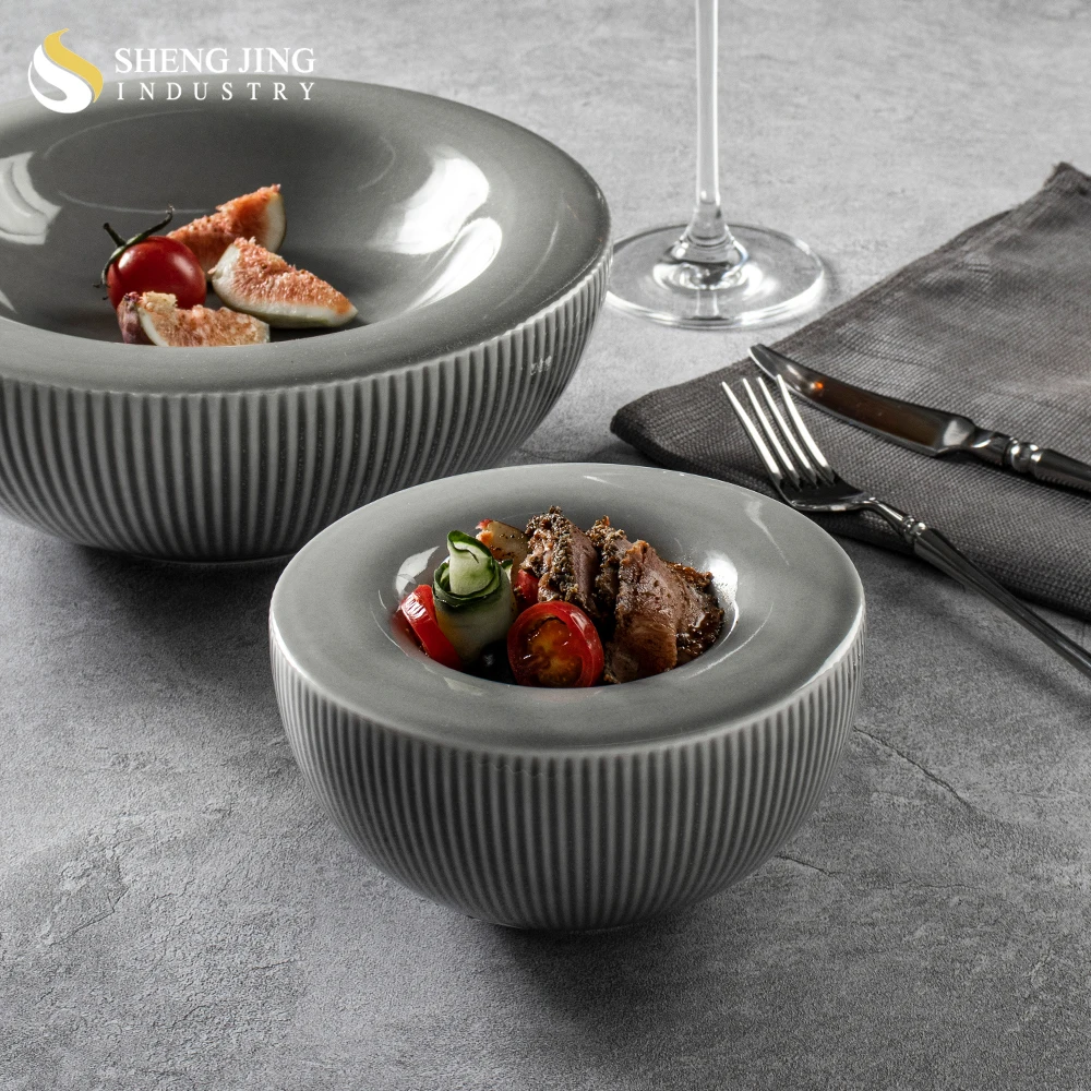Wholesaler Stock Sustainable Kiln Gray Glaze Ceramic Tableware Hotel Catering Porzellan Platos Dinnerware Sets Restaurant Use