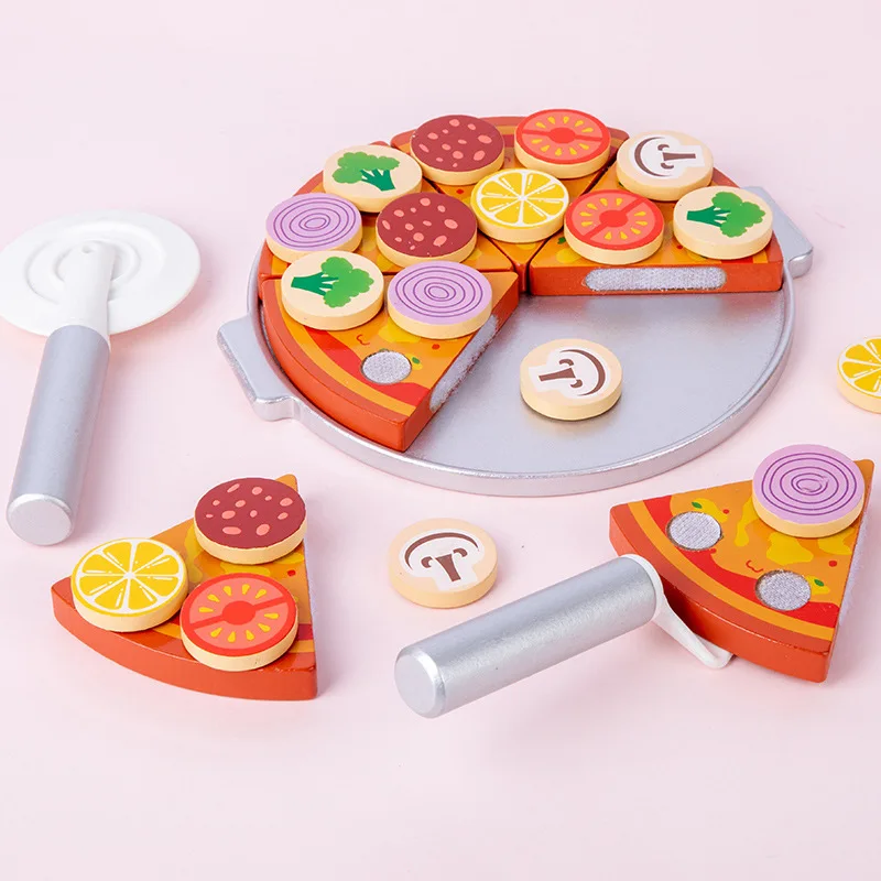 Girls Party Kitchen Cut Pizza Toy Removable Toppings Children Wood Pretend Play Food