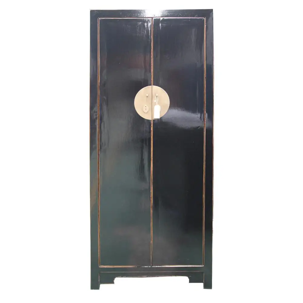 Restoration style furniture shinny lacquered solid wood wardrobe armoire