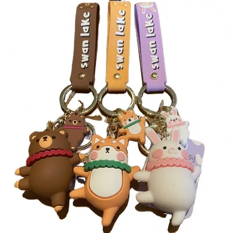 XNG Cute Silica Gel Ballet Bunny Bear Corgi Keychain Mini Bag Keyring For Couples Charm Keychain Man Car Accessorie Keyring