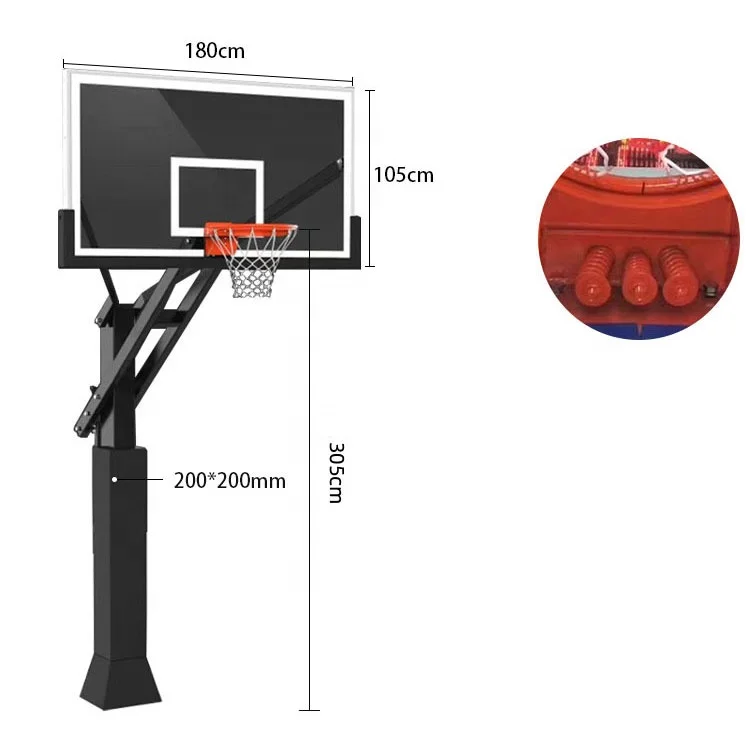 49inch Overhang Height Adjustable Basketball Hoop Stand 200*300mm Square Pipe Inground Basketball System For Adults