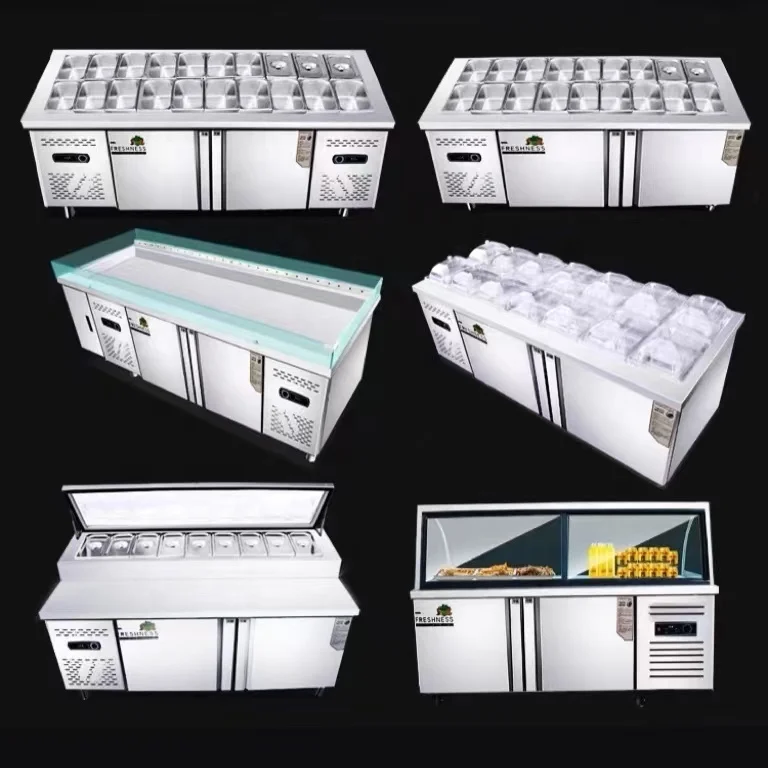 Salad table commercial slotted refrigerated fruit refrigerator freezer pizza workbench cold dish display cabinet chiller