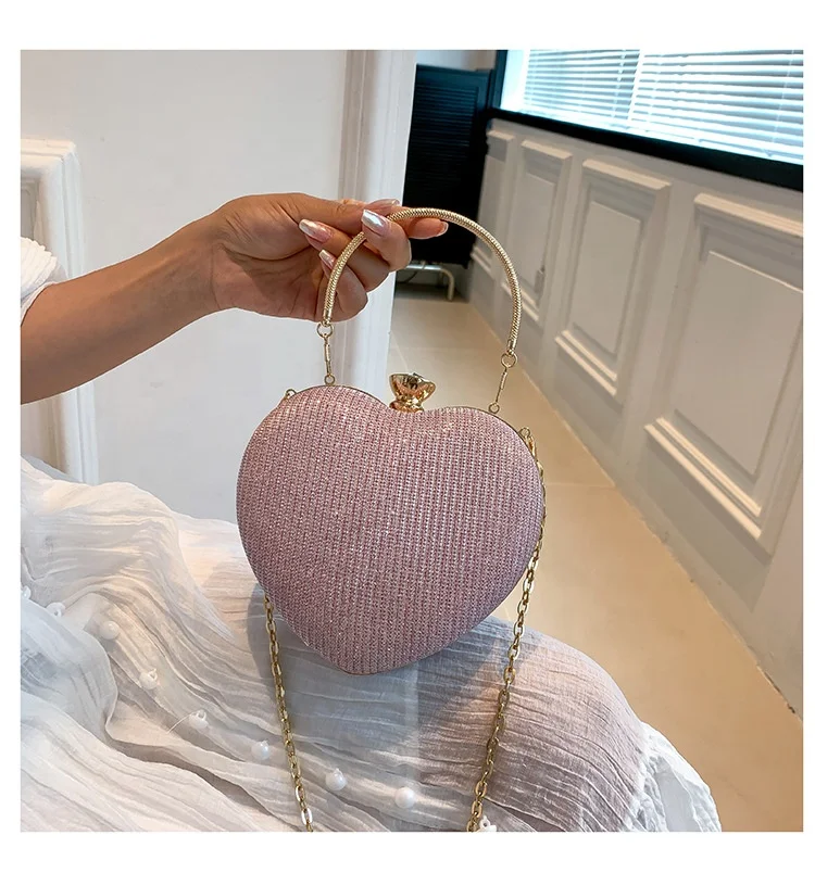 Hot Selling Mini Chain Crossbody Bag Luxury Bling Heart Shape Evening Bag Box Purse Bag For Wedding