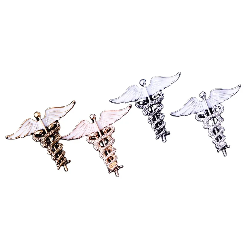 Double Snake Shape Brooch for Men Women Enamel Pins Nurse Medical Doctor Angel Wings Snake Brooch