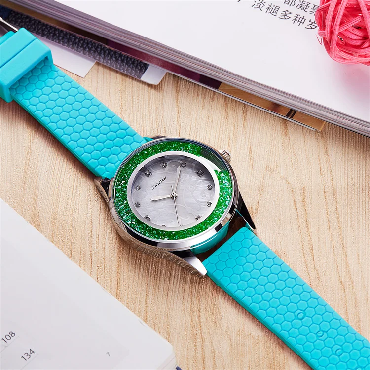 Fashion Women Moissanite New Quartz Wristwatch Luxury Brand S9552L Fake Diamond Ladies Silicon Watch