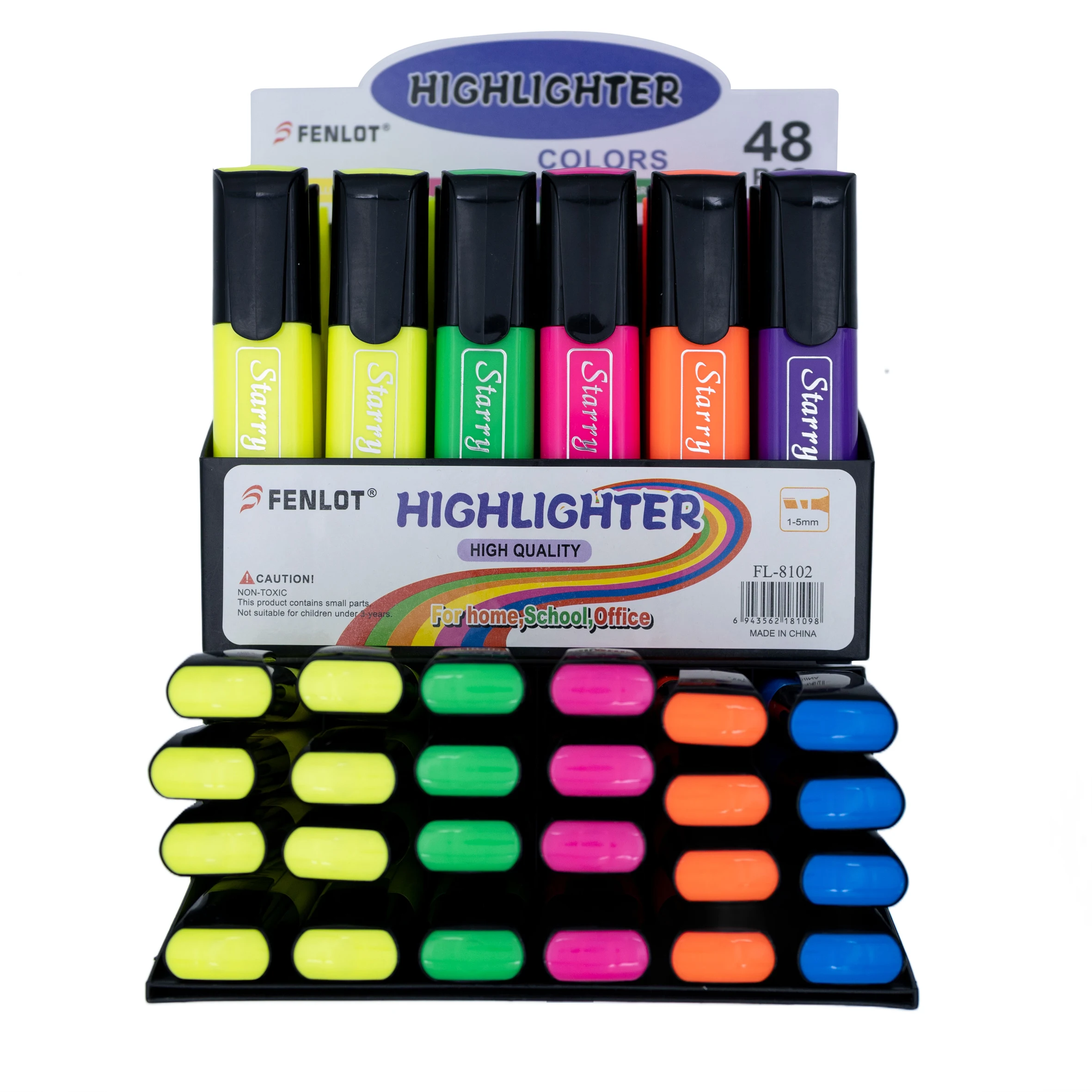 OEM/ODM acceptable supplier colorful highlighters pen normal size highlighter marker set 48 pcs display stand with black clip