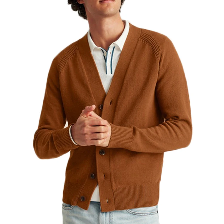 Winter Wholesale Cardigans Deep V Neck Merino Wool Open Sweater Design For Man