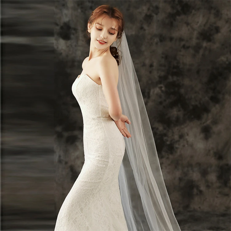 Europe And The United States New Bridal Veil Long Single-layer Trailing Fairy Sen Department Wedding Studio Photo Church