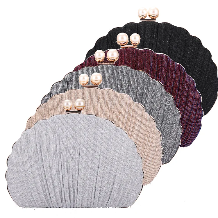 2021 Hot selling Shell shape women satin crystal clutch party wedding purse cluch bag soft evening bags bridal handbag ladies