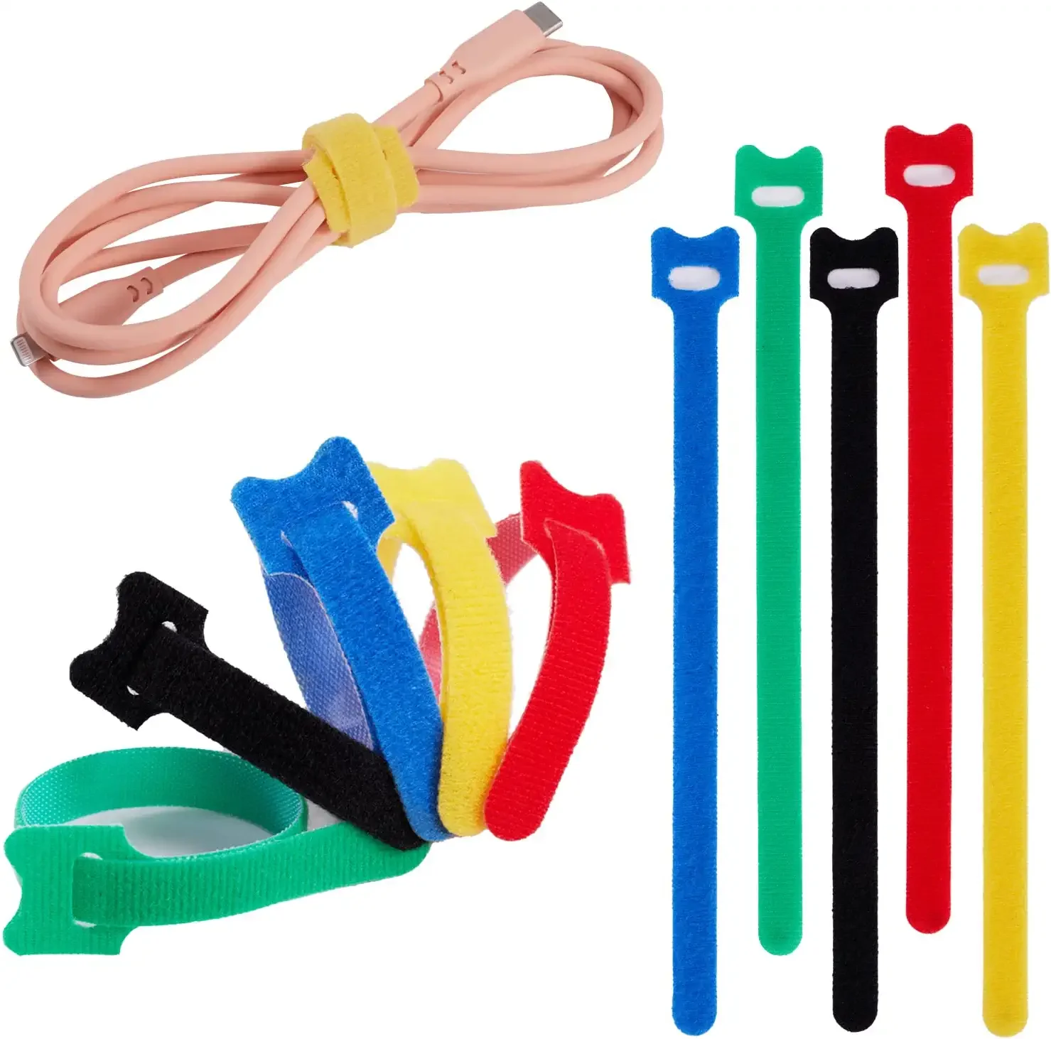 Hook Loop Cable Tie Adjustable Cord Ties colorful Hook and Loop Straps