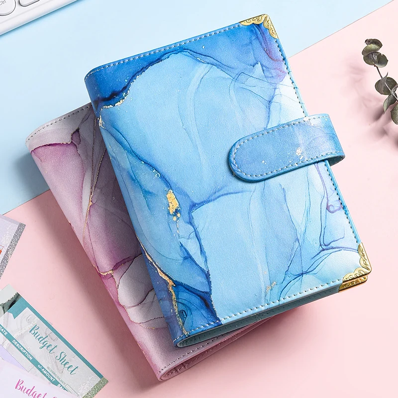 A5 A6 Metal Corns Loose Leaf Notebooks Ring Pu A6 Leather Six Ring Binder With Card Holder