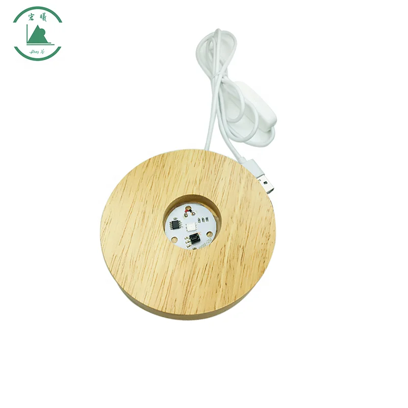Factory Direct LED 3D wood light base  Crystal Glass Light Base Stand with USB Cable Led Wood night Light Display Base