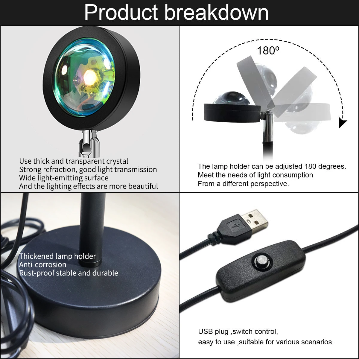 High Quality 360 Adjustable 16 Colors Atmosphere Lamp Mini Sunset Lamp Light with Remote Control RGB Sunset Projector Lamp