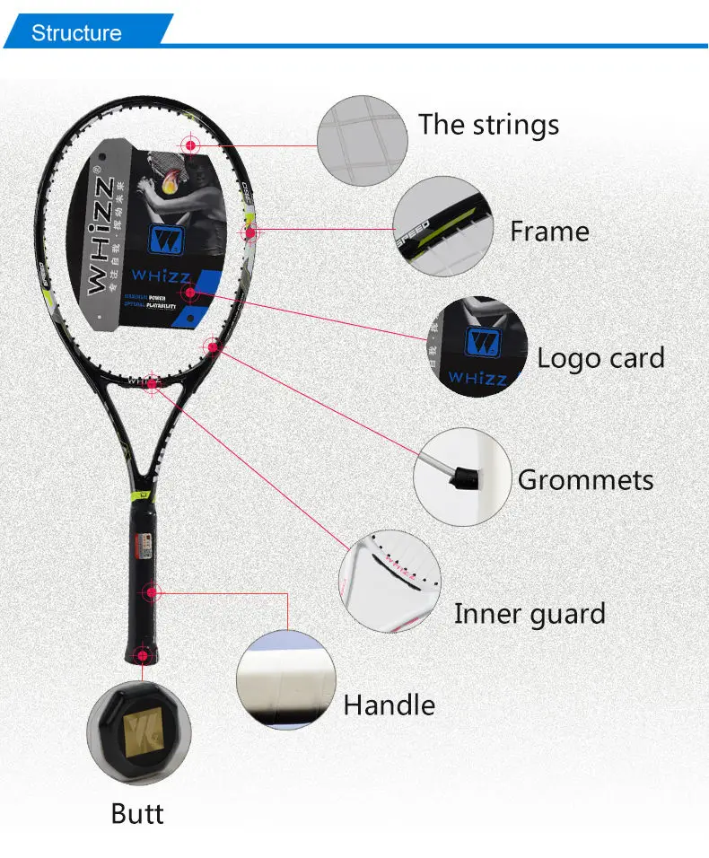 China tennis rackets factory made carbon fiber throat with polyester net black color tennis racket bag
