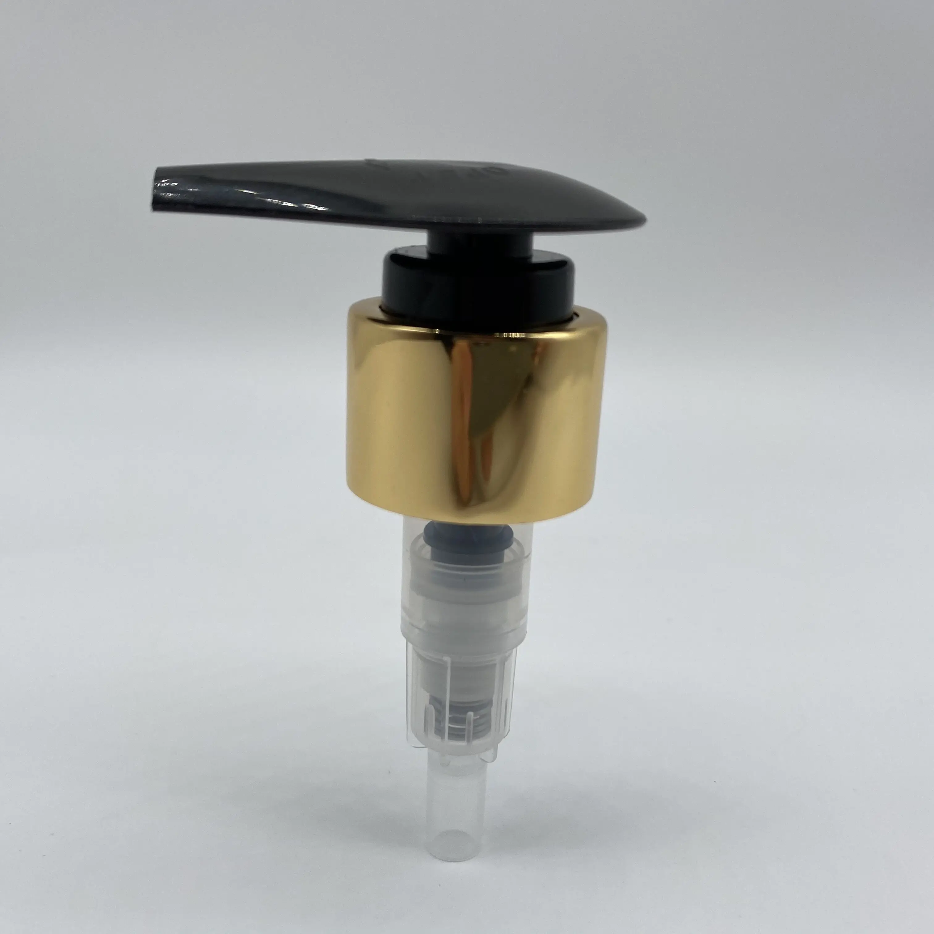 24mm neck size aluminium golden color soap pump with black nozzel/luxury cosmetic pump for body wash shampoo