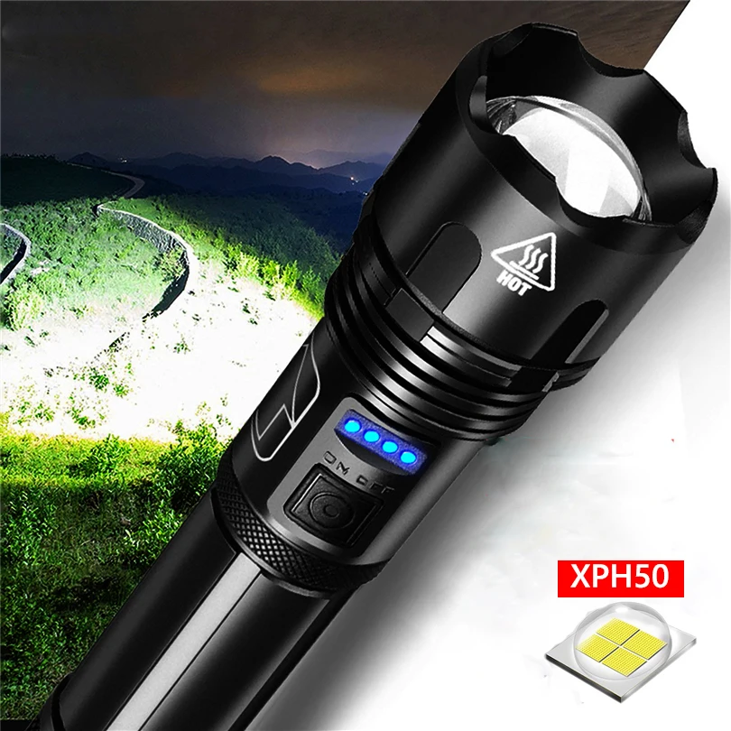  Супермощный светодиодный фонарик Xhp50 тактический Водонепроницаемый Ультраяркий фонарь с Usb-зарядкой для кемпинга и отдыха на открытом