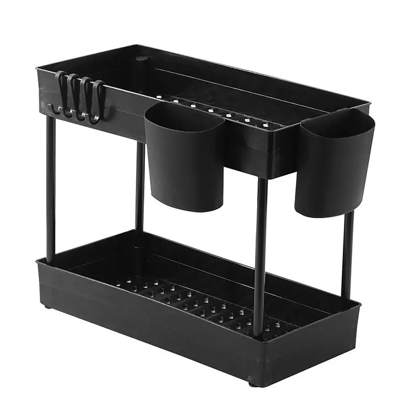 Simple Modern 2-Tier under Sink Organizer for Bathroom or Kitchen Black Drawer with Sliding Cabinet Basket