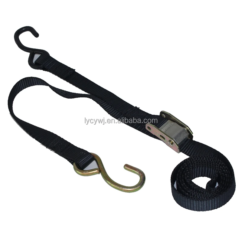 Customized 1inch 25mm polyester belt cam buckle tie down straps motorcycle with S hook and soft loops