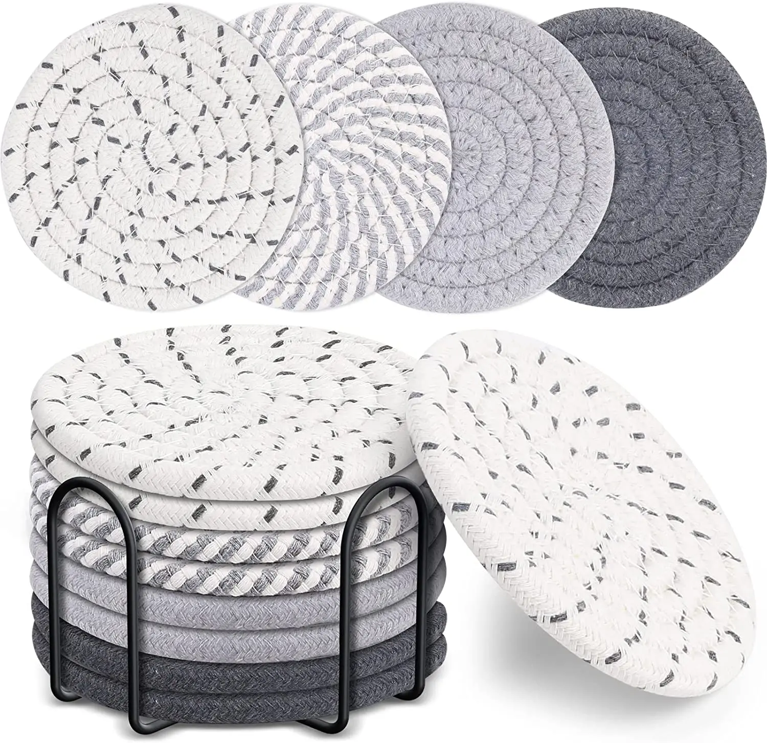 Cotton Table Mats And Round Cotton Rope Coasters For Drinks Cotton Woven Round Coasters Absorbent Heat Resistant