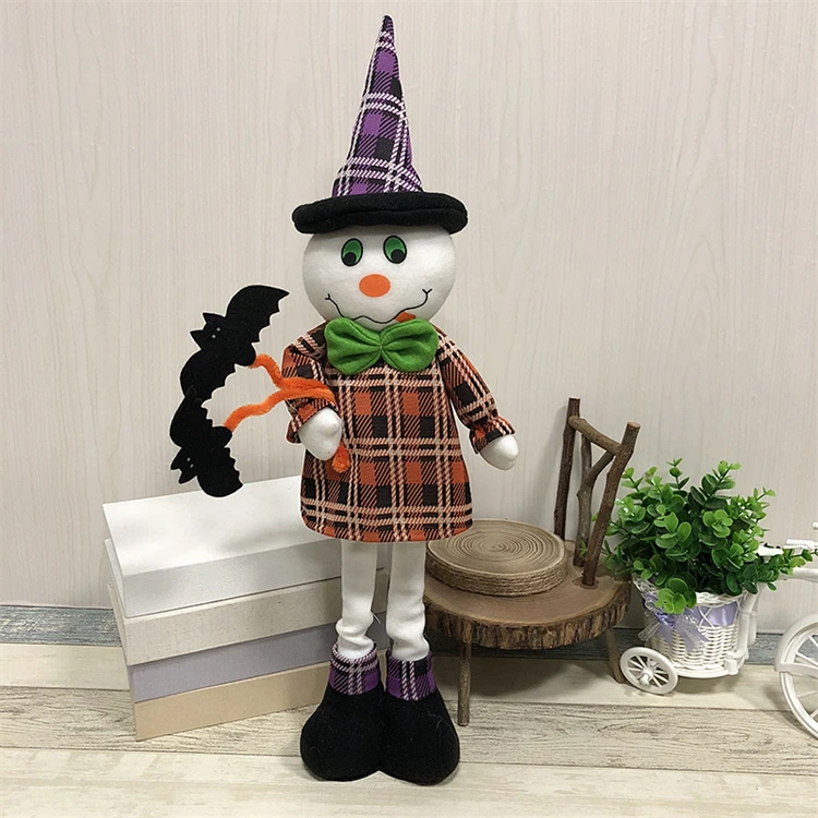 Halloween Doll Decorations Scary Theme Pumpkin Witch Black Cat Ghost Telescopic Toy Ghost Festival Party Scene Layout Supplies