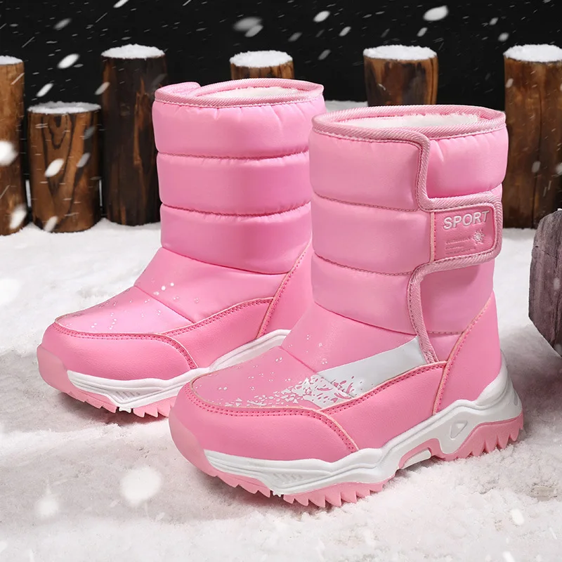 Boys Girls Winter Boots Waterproof Lightweight Kid Snow Boots with Fur Outdoor