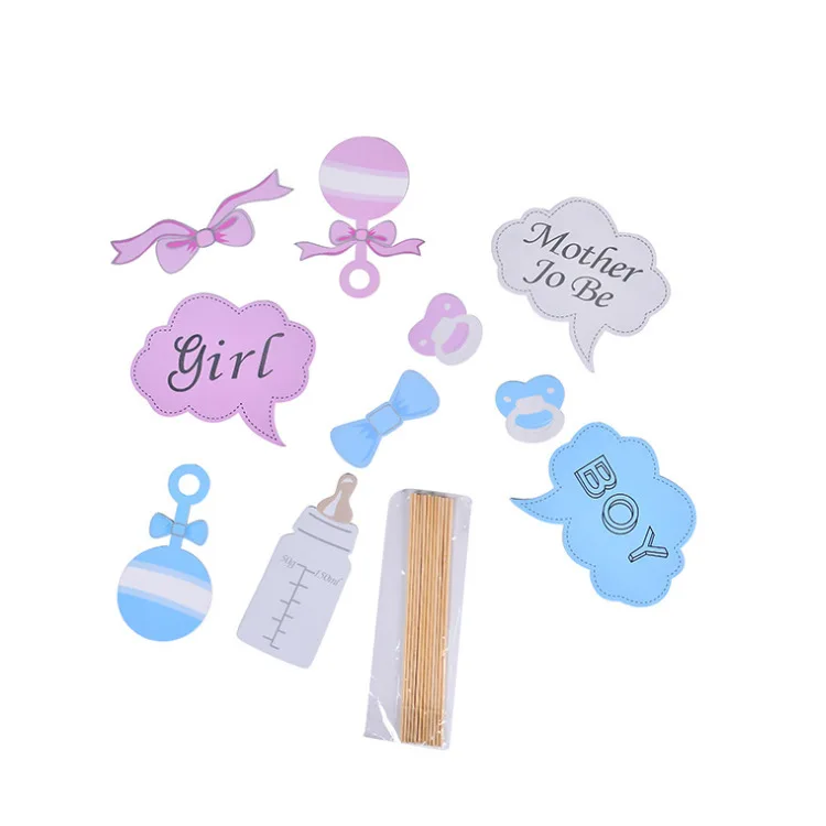 Spot Baby Shower 25-piece Set Blue/pink Boy or Girl DIY Photo Props Baby Gender Reveal Gift First Birthday Favor Photo Props