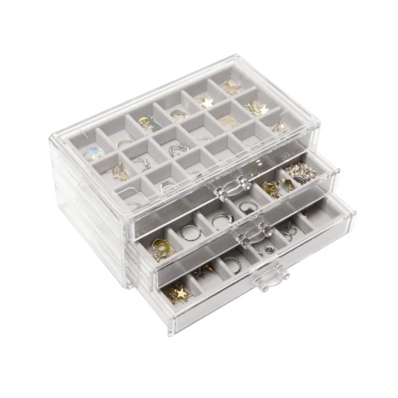 Clear Jewelry Velvet Jewellery Organizer Necklaces Holder Tray Ring Necklace Display Case Drawers Acrylic Jewelry Box