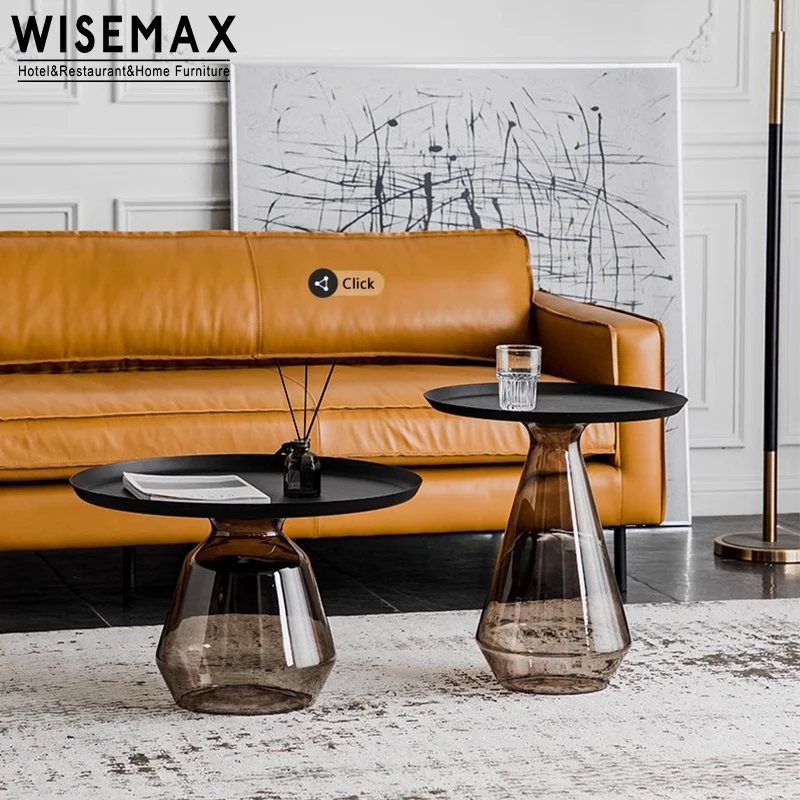 WISEMAX FURNITURE Modern Creative Home Furniture Round Shape Design Coffee Table Glass Material Living Room Sofa Side Table