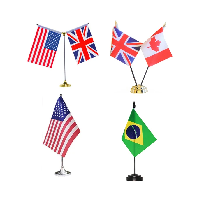 2023 New Low Price Full Color National Custom Printed Logo Meeting Office Table Desk Flag With Stand