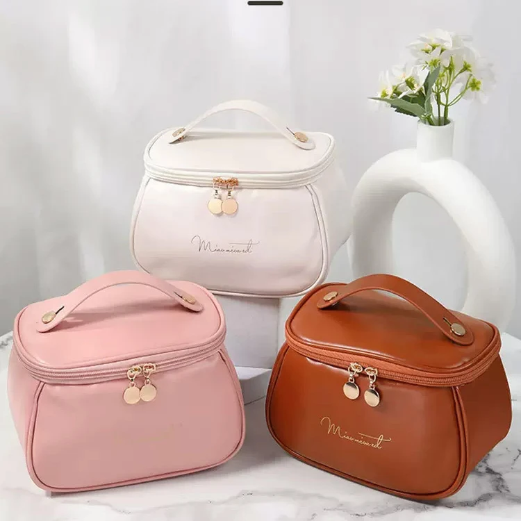 Custom logo PU leather waterproof makeup brush bag Portable beauty tools storage bag Toiletry bag