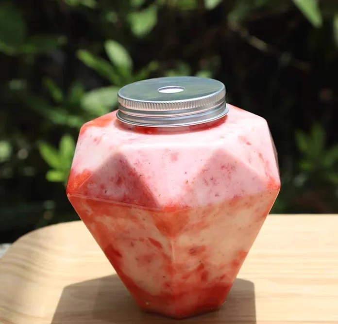 Koi 16 OZ Plastic Diamond Shaped Juice Bottle with Aluminum Lid for Food Storage Milk Candies DIY Projects
