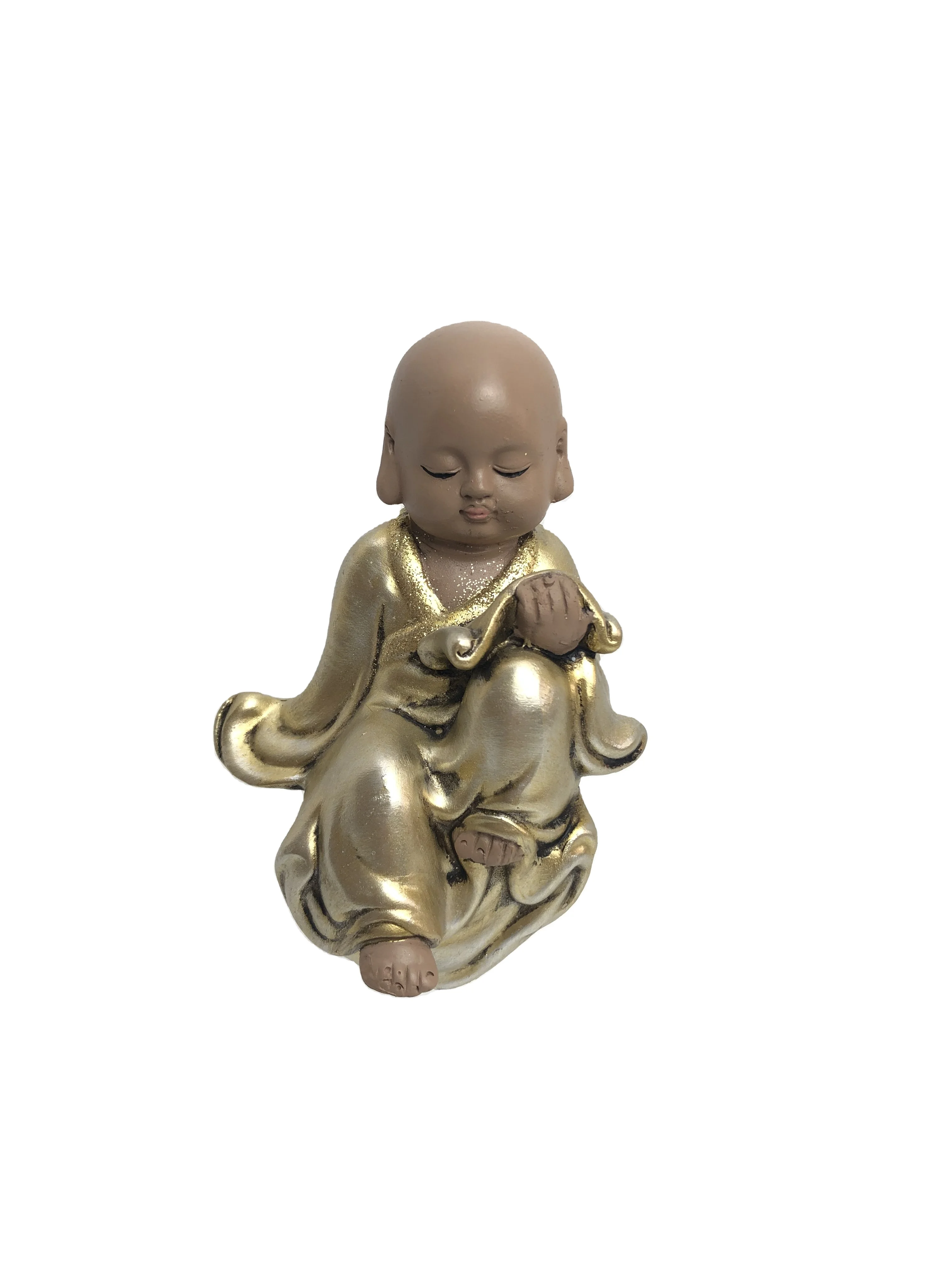 
Custom home garden brown golden buddha statue buddhist monk resin crafts supplies 