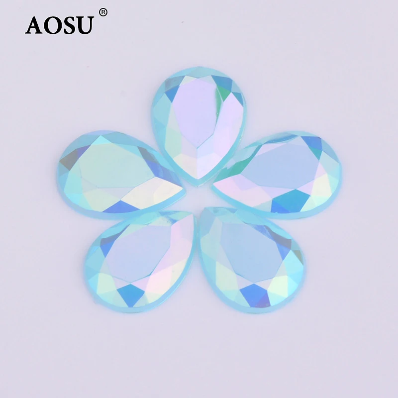 AOSU 13*18mm Acrylic Drop Stones Aquamarine AB Flatback Strass Neon Non Hotfix Crystals For Craft