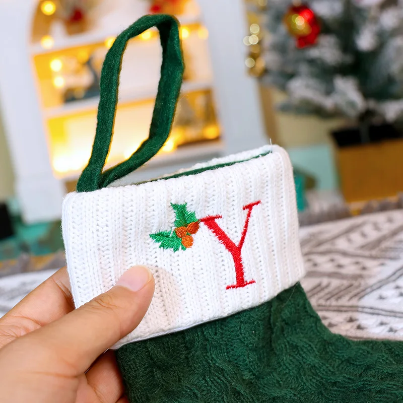 Factory Wholesale Christmas Fluffy Cotton Woven Stockings With Decorative Festive Knit Christmas Socks Gift  Bag