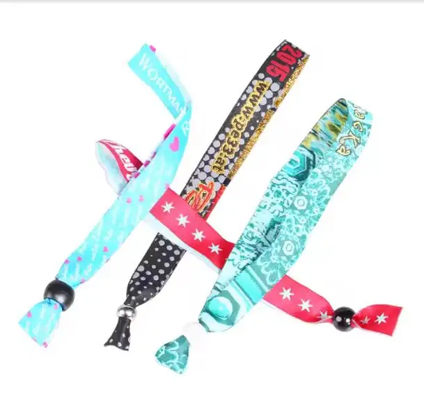 Handmade Polyester Woven Cloth Wristband Rubber and Ribbon Material Stylish Sport and Festival Event Fabric