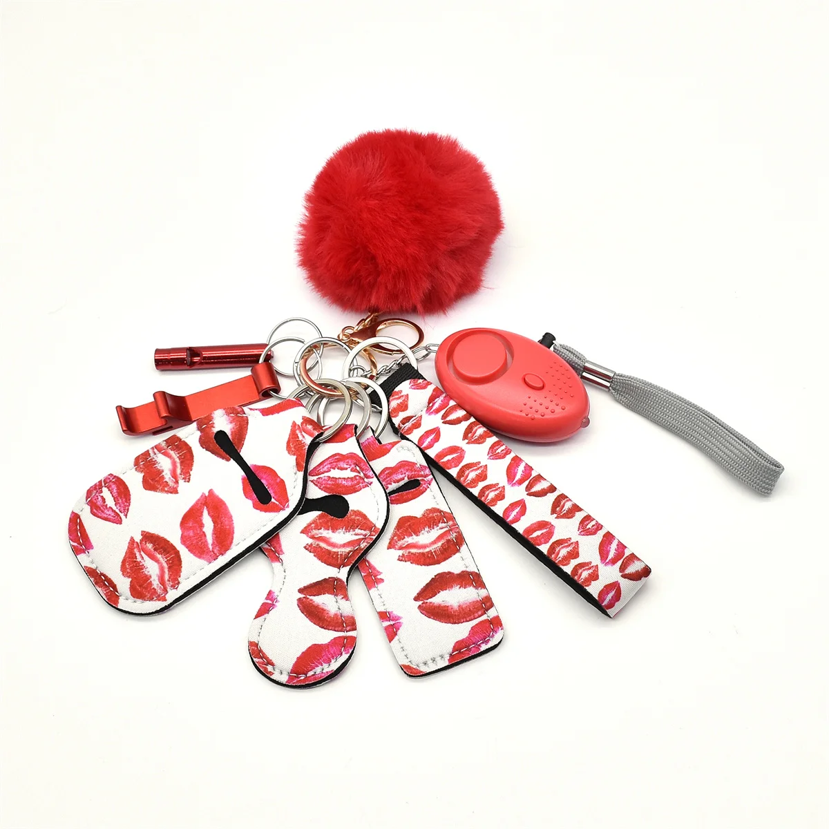 Wholesale Customized quality safety self defense key chain with neoprene pouches kiss design for lady