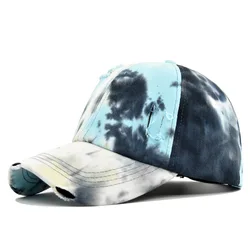 Hot Selling Cap Fashion Women Stylish Tie Dye Baseball Caps Worn-out Distressed Vintage Dad Hat With Custom Embroidered Logo