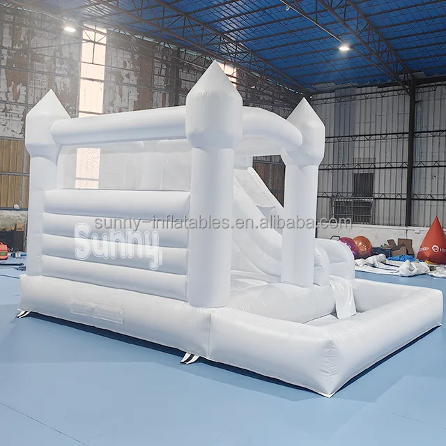 wedding Bouncer Jumper Inflatable Moon Jumping Bounce House White Bouncy Castle with slide and ball pit White Bounce House