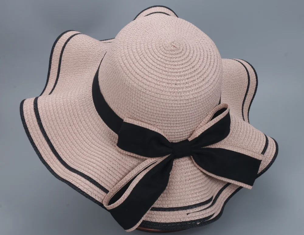 Wholesale Custom ladies summer wide brim sun bowknots hats women summer hat beach hat