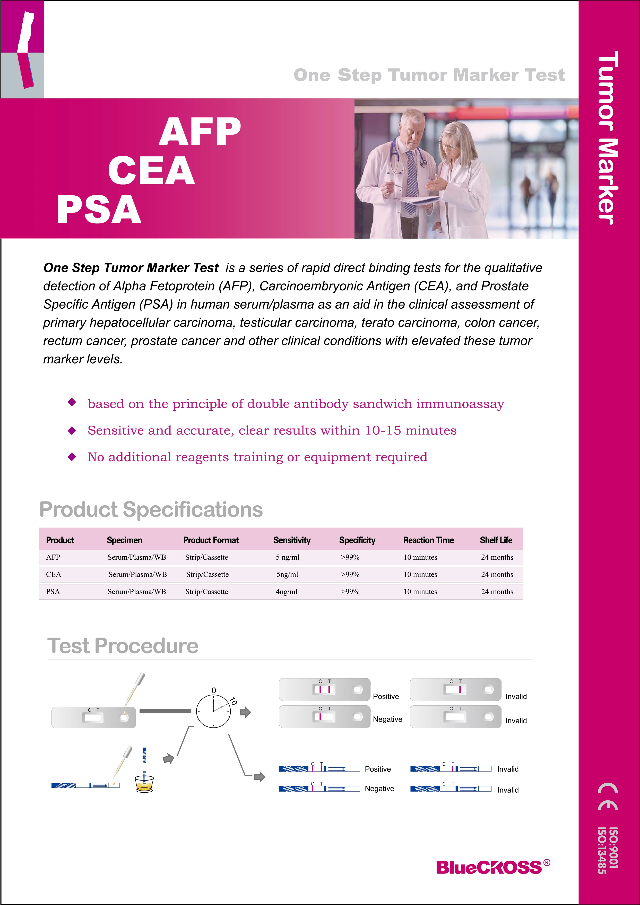 Набор медицинских диагностических тестов CE mark, маркер опухоли, набор для быстрого тестирования коллоидного золотого материала AFP, сертификат CE и PSA FOB