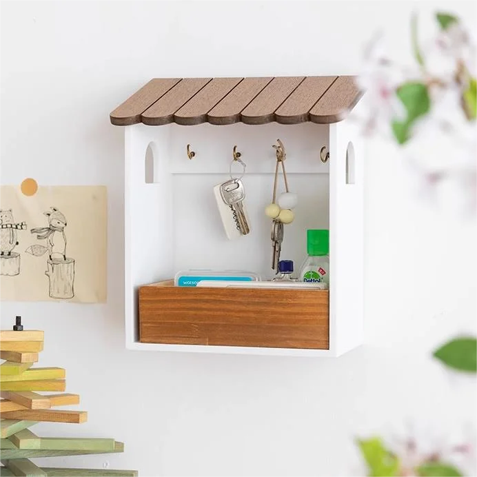 Solid Wood Door Key Storage Box Decoration Cute Remote Control Mask Hanging Frame Entering Door foyer Shoe Cabinet